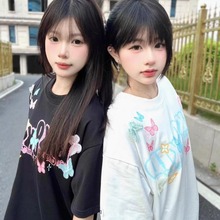 美式高街字母刺绣纯棉黑色短袖T恤女夏季新款高街慵懒风休闲上衣