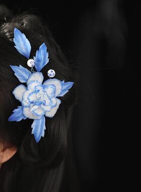 清汉女头饰中式古典发夹真丝烫花仙美气质旗袍发饰古风汉服边夹女