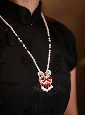 国风秋冬毛衣链大气高档醒狮吊坠