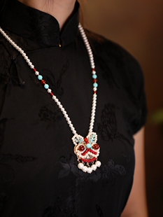 毛衣链大气高档国风醒狮吊坠古风汉服马面裙配饰项链旗袍长璎珞