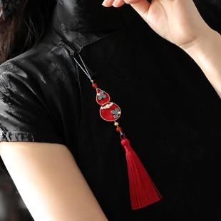 漢服旗袍壓襟掛飾手工布藝葫蘆古風(fēng)胸花中國(guó)風(fēng)古典配飾新年款 紅色