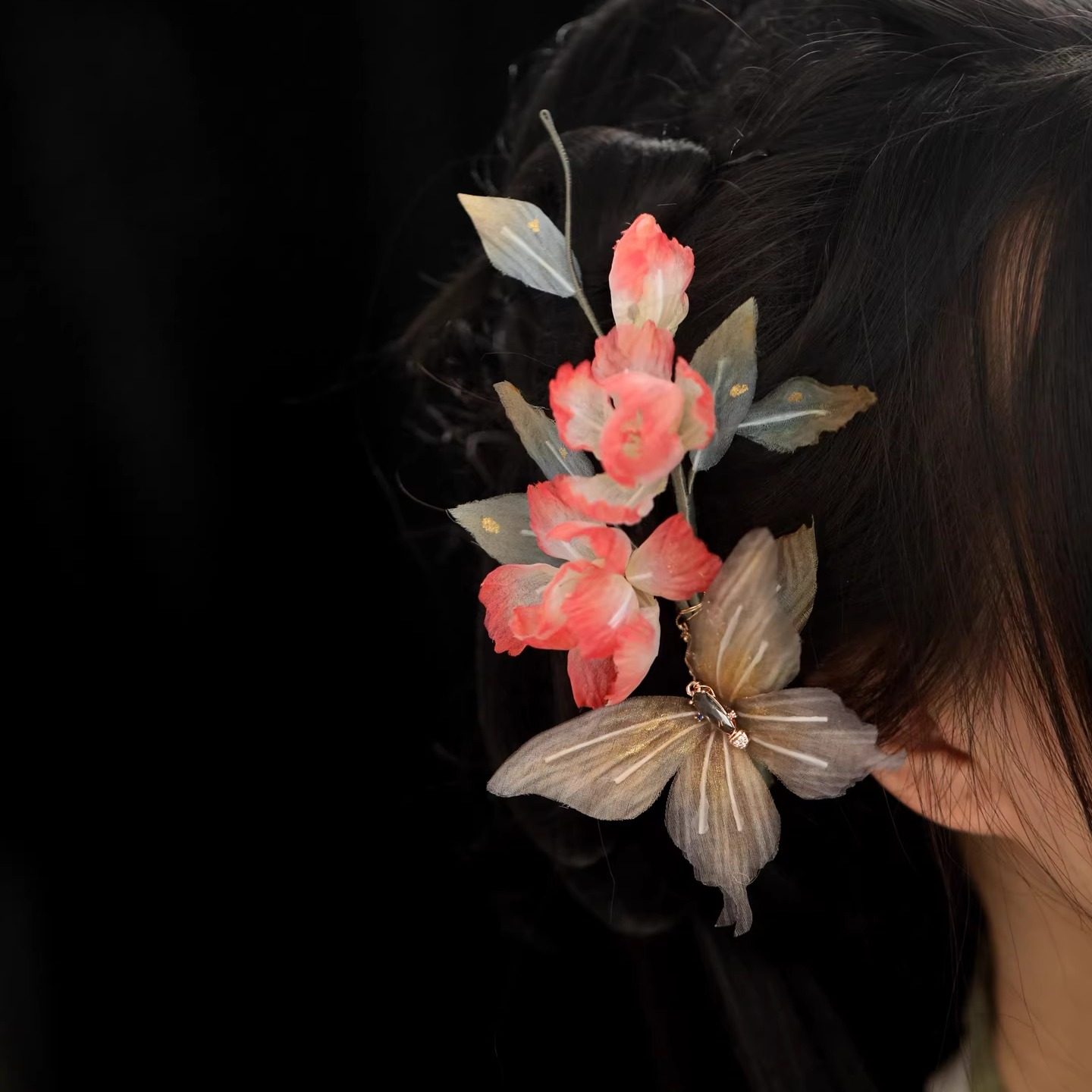 粉色花朵蝴蝶超仙汉服发饰古风头饰氛围感仙美古典舞发夹唐风配饰,饰品/流行首饰/时尚饰品新,发饰,淘宝优惠券,粉丝福利购,淘宝优惠卷