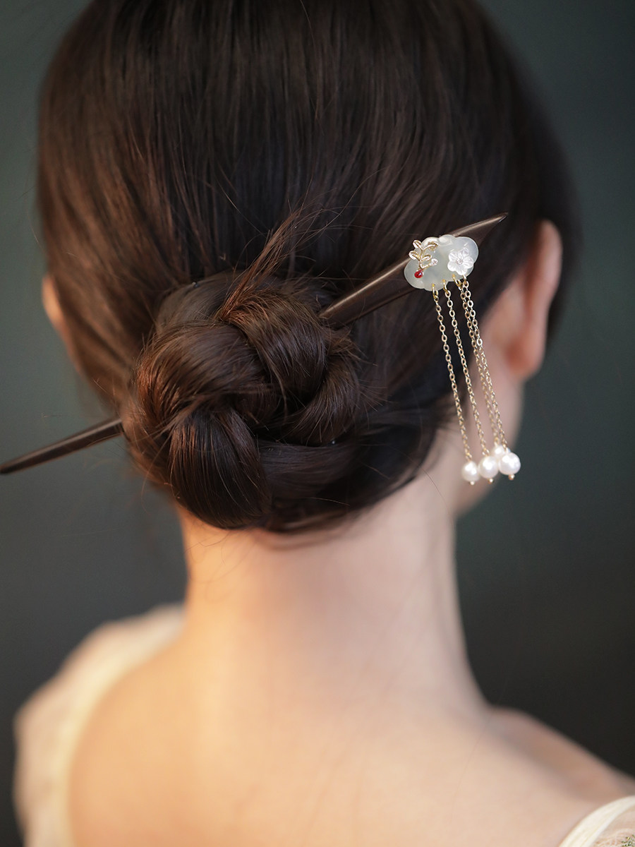 黑檀木发簪古风女高级感流苏步摇簪子女木质汉服盘发头饰简约现代