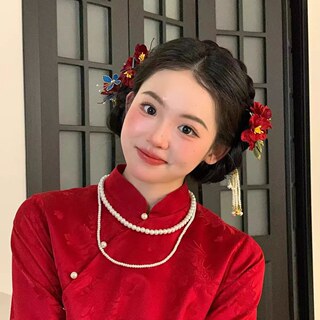 秀禾头饰新娘中式旗袍盘发发夹侧边马面裙发饰山茶花蝴蝶汉服配饰