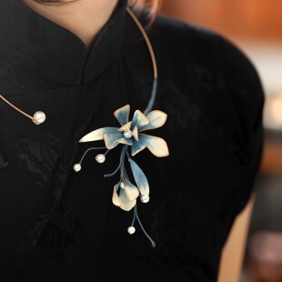 国风非遗绒花项圈小众设计感玉兰花汉服古风璎珞颈饰旗袍配饰古典