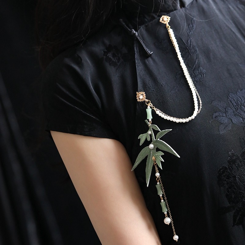 旗袍压襟挂饰新中式淡雅气质胸花竹叶别针链条流苏国风配饰胸针,饰品/流行首饰/时尚饰品新,胸针,淘宝优惠券,粉丝福利购,淘宝优惠卷