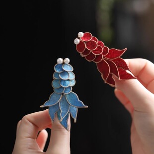 红色头饰中国风锦鲤儿童新年发饰汉服边夹发夹女秀禾古风布艺夹子