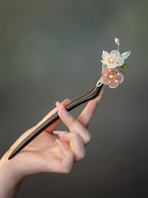 黑檀木簪子简约现代日常花朵清新