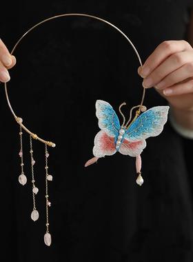 项链配饰女秋冬小众设计感刺绣蝴蝶璎珞古风汉服开口项圈配饰流苏