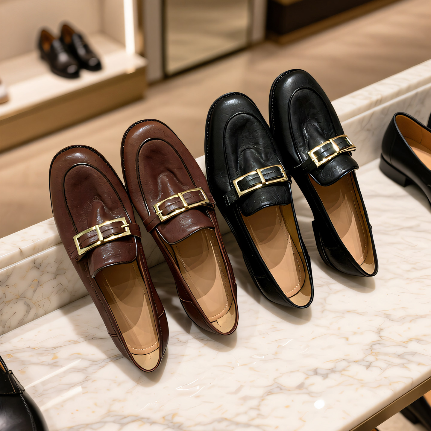 真皮金属扣英伦低跟乐福鞋女