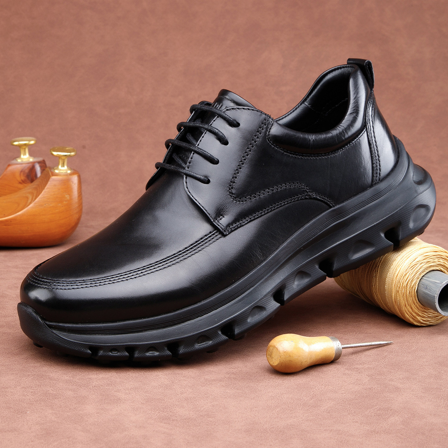 金利来男鞋软面厚底超轻百搭系带真皮日常商务休闲男士皮鞋正品