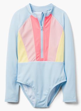 G*MBOREE金宝贝度假女童长袖连体泳衣防晒冲浪衣天蓝色2岁3岁14岁