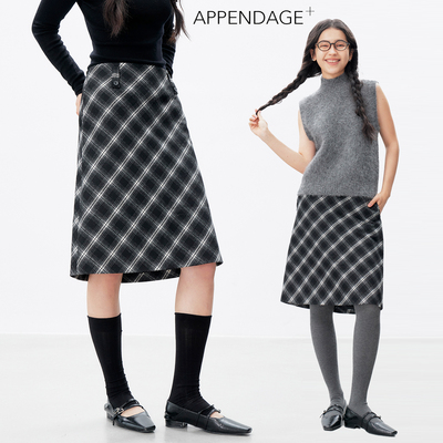 APPENDAGE格纹a字半身裙女2025秋冬新款复古简约利落时尚短款半裙