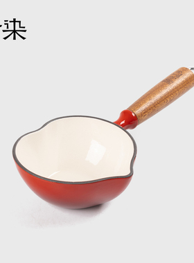 青染 14cm红色心形铸铁珐琅泼油锅 0涂层平底不粘锅烤肉煎蛋神器