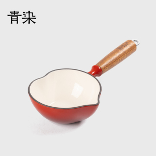 青染 0涂层平底不粘锅烤肉煎蛋神器 14cm红色心形铸铁珐琅泼油锅