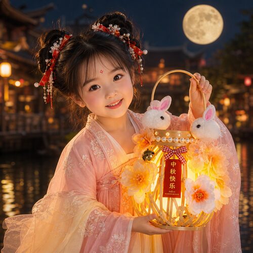 中秋国风儿童手工竹编兔子花灯
