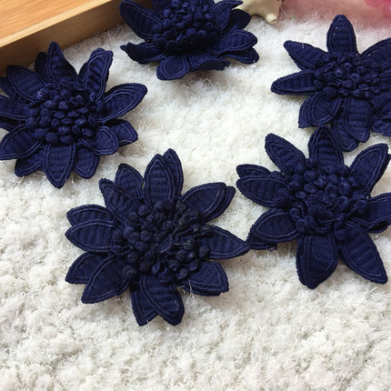 立体藏蓝色水溶刺绣花朵 DIY衣服民族发饰装饰蕾丝贴花辅料  布贴