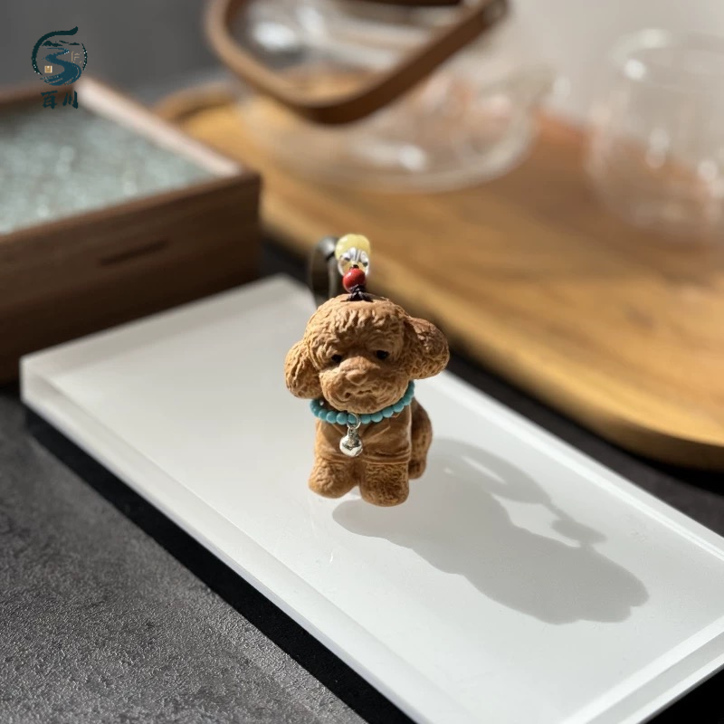 出门遛狗崖柏泰迪狗狗原创diy配绿檀跑环饰品钥匙挂件时尚文玩