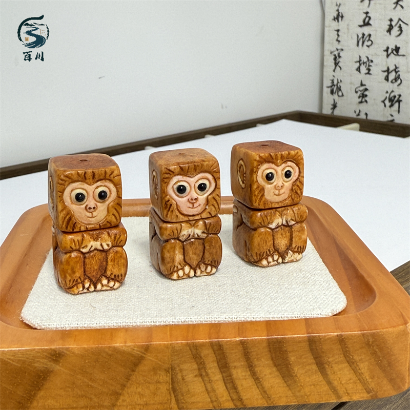 鹿角根付猴子积木DIY配件
