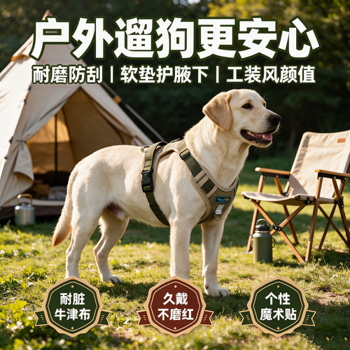 狗狗牵引绳背心式中大型犬金毛拉布拉多胸背带脖圈链遛狗绳可调节