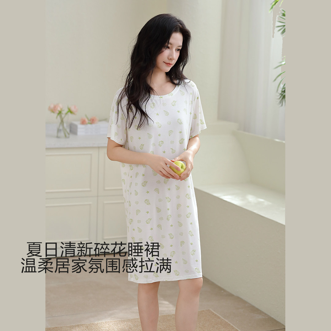 凉感印花睡裙少女风可外穿图片
