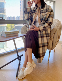 2023年冬韩国东大门流行格子双面羊绒大衣女中长款毛呢外套格纹女