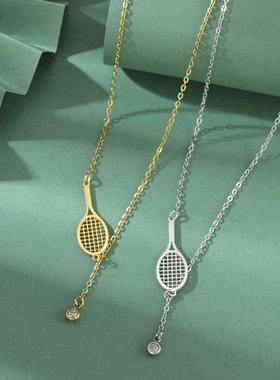 时尚迷你网球拍项链吊坠运动风锁骨链304不锈钢女士项链百搭礼物