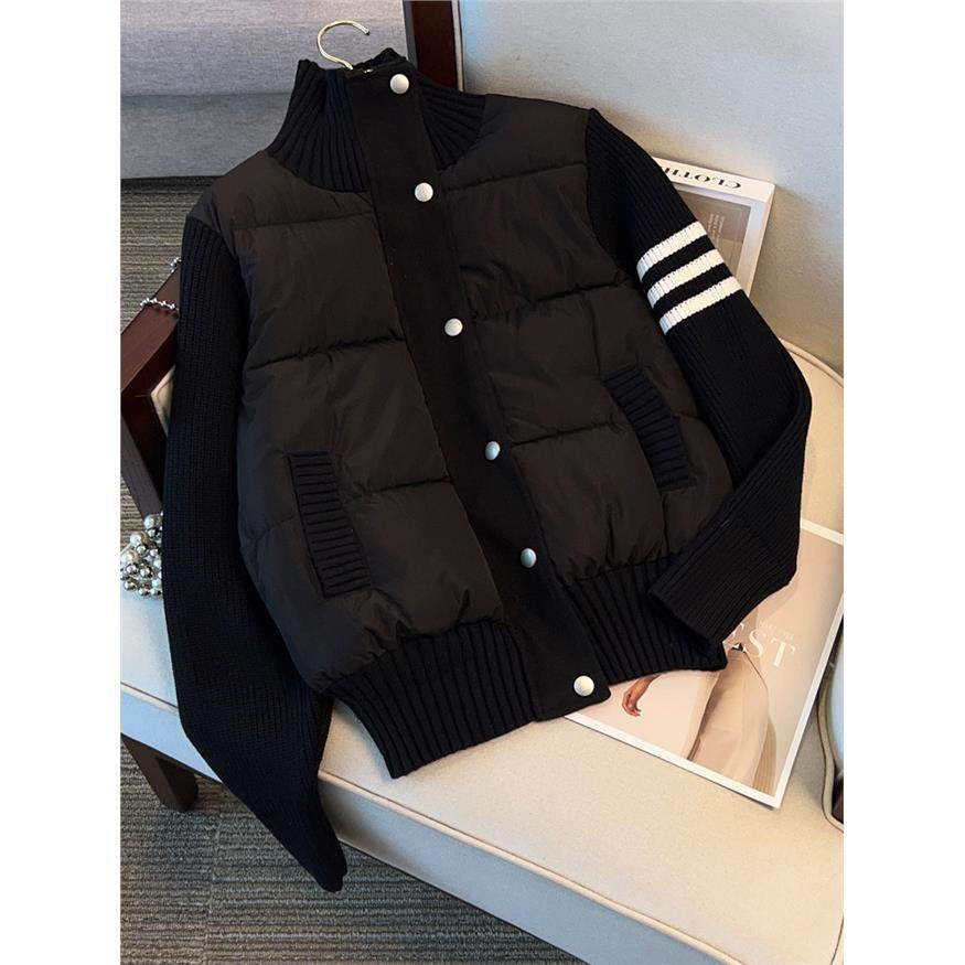小个子立领短款棉服女冬季2025新款针织拼接设计感休闲棉袄外套潮