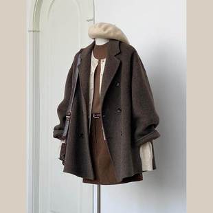 西装毛呢外套女短款小个子2024新款秋冬季高级感加厚羊绒呢子大衣
