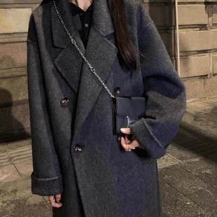黑灰色羊毛羊绒大衣女2024秋冬新款赫本风小个子高级感毛呢外套