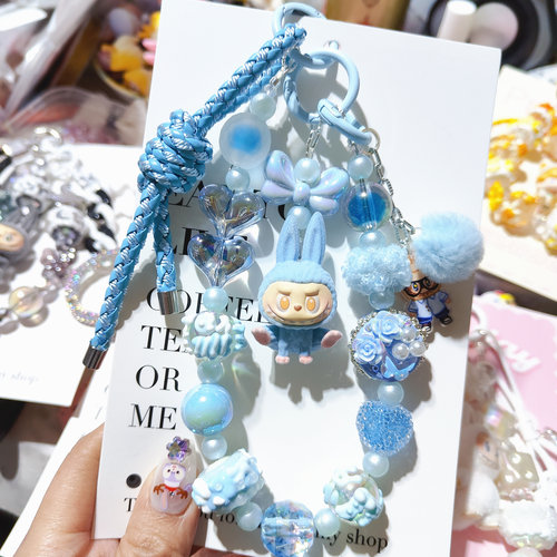 植绒拉布布手机链定制重工手绘珠