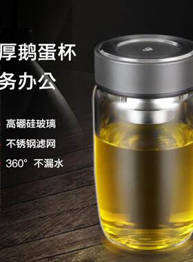 卧龙水杯子大容量单层玻璃杯男女加厚便携透明耐热玻璃茶杯鹅蛋杯
