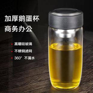 单层加厚矮胖鹅蛋茶杯耐高温车载防爆男女士过滤透明喝水玻璃茶杯