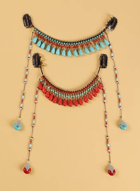 原创设计民族风额饰流苏眉心吊坠复古头饰藏族异域古风发饰红色女