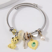 时尚 简洁潘家百搭爱心小熊多元 素挂坠女气质手镯0558