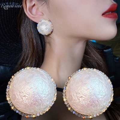 远方情奢华高级感夸张超闪钻大珍珠耳环韩国气质百搭耳饰耳钉E694