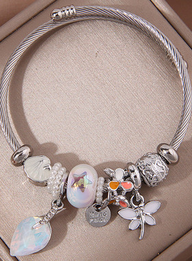 1个时尚简洁闪钻水滴 蜻蜓坠多元素配饰潘DL简洁个性手镯1212