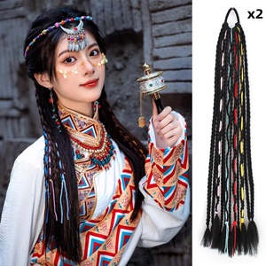 西藏族藏式假发藏辫脏辫民族风辫子假发脏辫彩色彩绳细毛线辫子