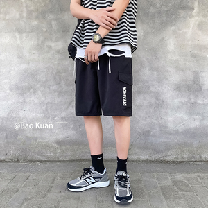 2021夏季印花直筒休闲短裤男百搭五分裤潮流大裤衩D图片
