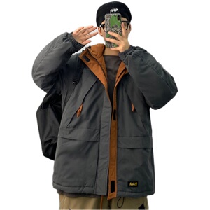 港风工装棉衣男加厚冬季棉服外套连帽拼接棉袄SY03图片