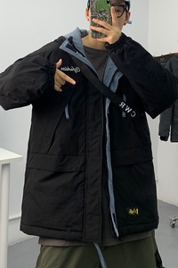 港风工装棉衣男加厚冬季棉服外套连帽拼接棉袄SY03图片