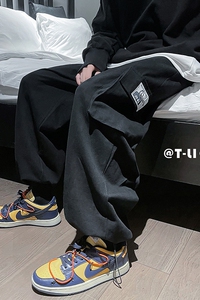 美式贴标纯色工装裤男春秋季新款抽绳束脚裤hiphop潮流休闲裤子男图片