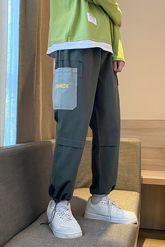 2021春季新款工装裤港风多口袋刺绣抽绳男9分裤子K57-P55控78,男装休闲裤,星座810(原QT5070)