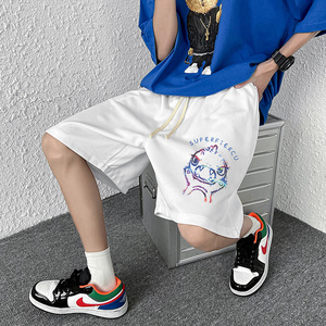 2022夏款冰丝短裤男印花休闲宽松五分裤D,黑色羽绒服搭配鸭舌帽图片大全图片