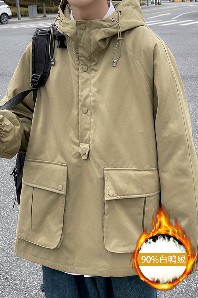 工装羽绒服男外套90白鸭绒宽松套头连帽上衣YR7321-P290控408,男装羽绒服,星座810(原QT5070)