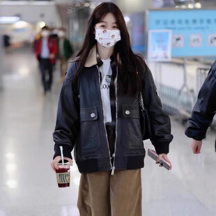 徐梦洁同款设计感皮衣外套女潮ins美式复古棒球棉服工装夹克秋冬