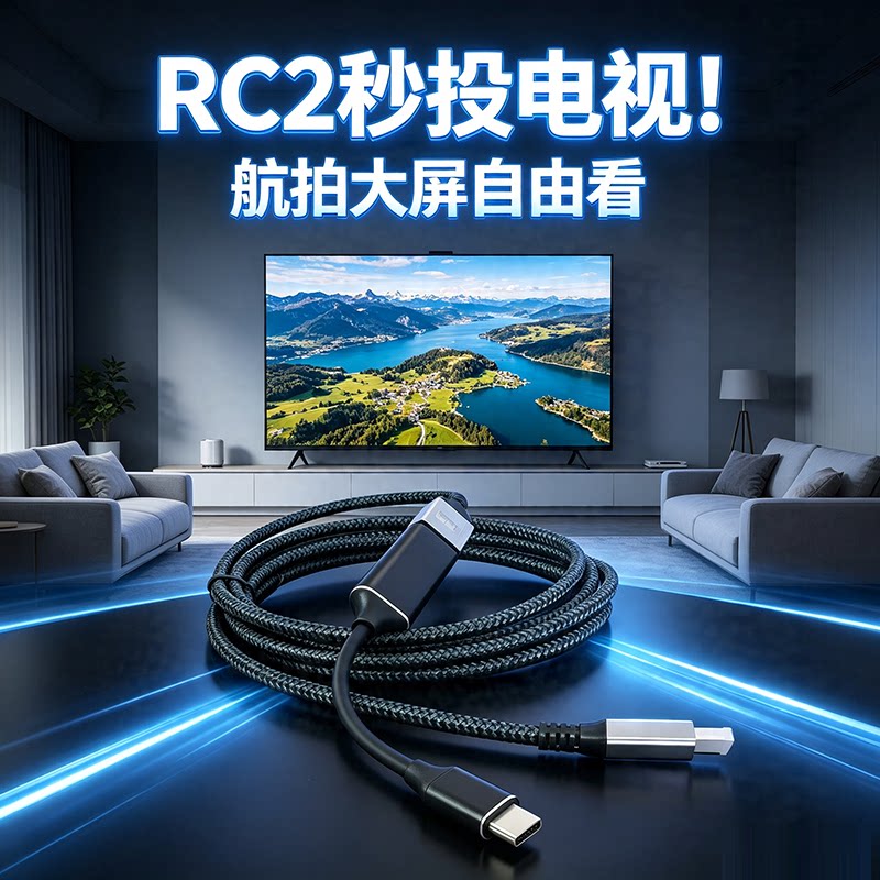 适用于大疆无人机RC2投屏转接线遥控器连电视显示器HDMI航拍图传