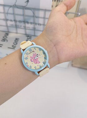 温柔奶油风少女卡通小怪兽手表清新浅蓝儿童女童上学静音防水平价