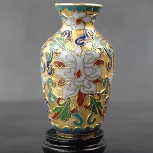 正宗景泰蓝掐丝珐琅库存老货金地磨光套四花瓶工艺品摆瑕疵款