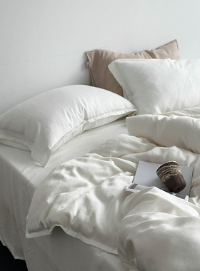 高级感白色砂洗兰精天丝柔软丝滑床单被套简约裸睡亲肤床上四件套